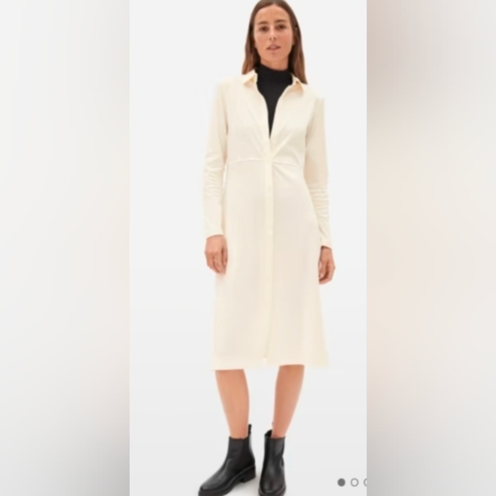 Everlane Off White Luxe Cotton Long Sleeve Button Down Shirt-Dress